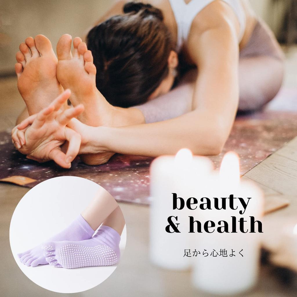 Copeflap Yoga Pilates Set of 2 and Light Women's Five-Toe Socks, Socks, Non-Slip, (Gray Purple)