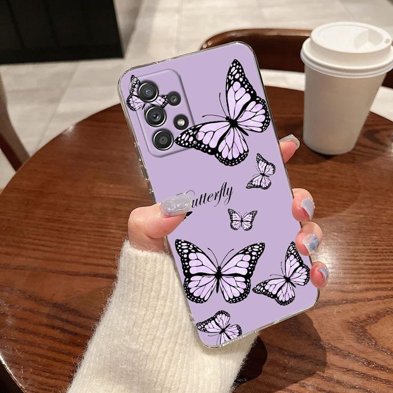 Pink Butterfly Clear Soft Phone Case For Samsung Galaxy A56 A57 A37 A55 A54 A36 A35 A26 A25 A16 A17 A07 A52 A34 A53 A21s Cover