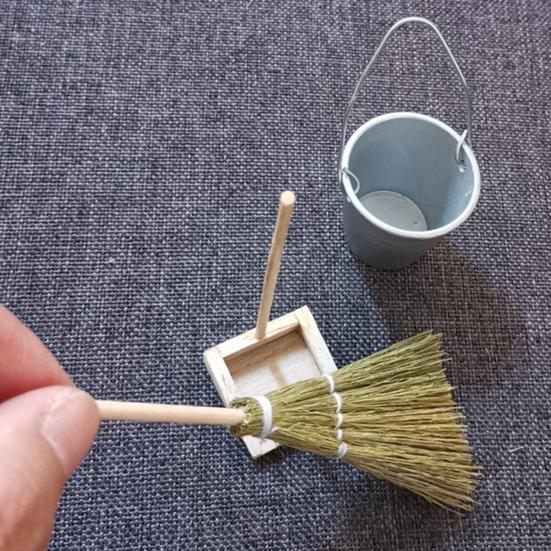 Мини-веник, совок, ведро, имитация бытовой модели, декор, набор игрушек для кукольного домика