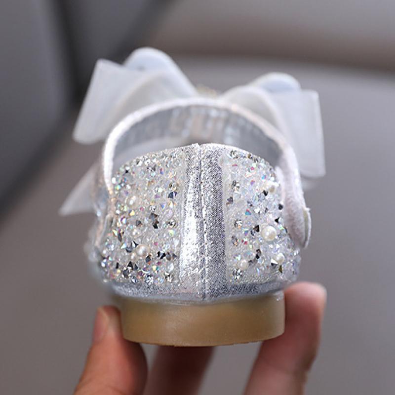 Новые детские кожаные туфли с блестками для девочек, туфли принцессы со стразами и бантом, модные детские свадебные туфли