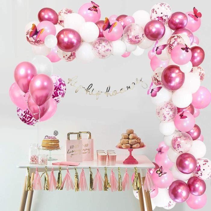 Arche Ballon Guirlande Kit 117pcs Ballons Ballons de Fête et 3D Papillons Deco pour Anniversaire, Mariage, Baptême