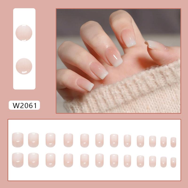 Naked powder ice through gradual change temperament simple ins wind removable manicure 24 pieces press on nails