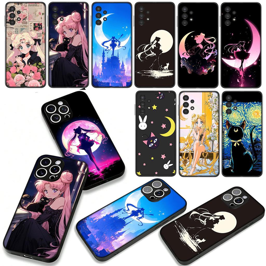 Для Samsung Galaxy A36 A17 A26 A07 A35 A54 A53 A13 A33 A34 S8 S9 S20 S21 FE S10 Plus Чехол для телефона S-Sailors Девушка-кошка Луна