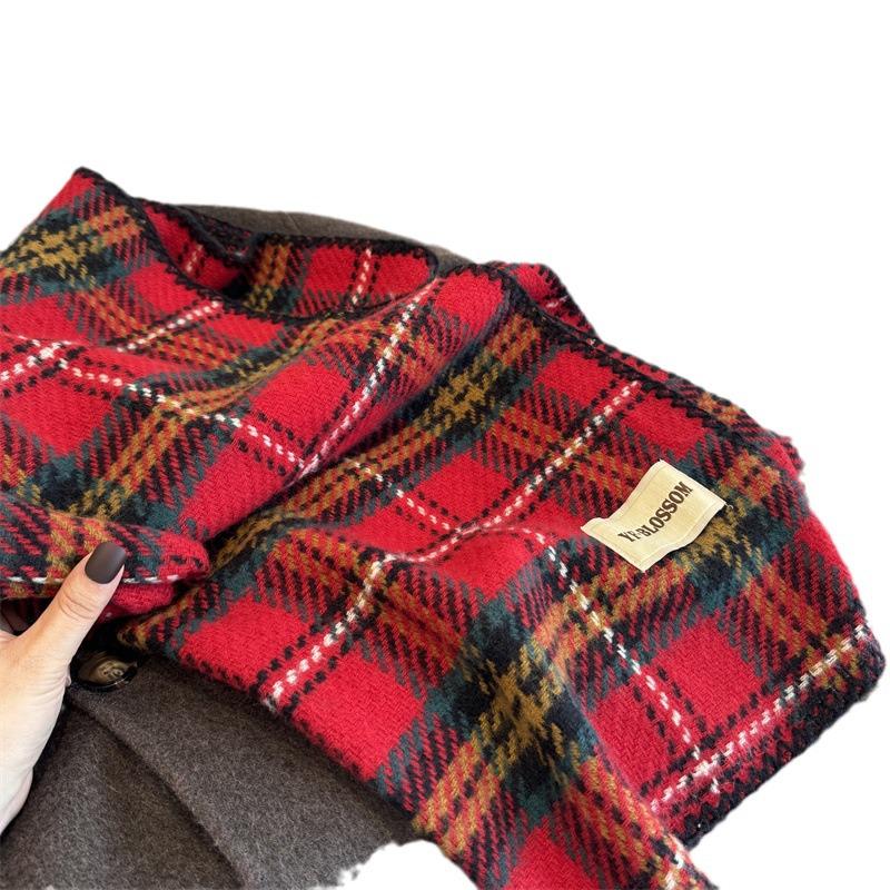 2024 Autumn/Winter Oversized Plaid Red Scarf, Unisex Christmas Shawl Neck Warmer