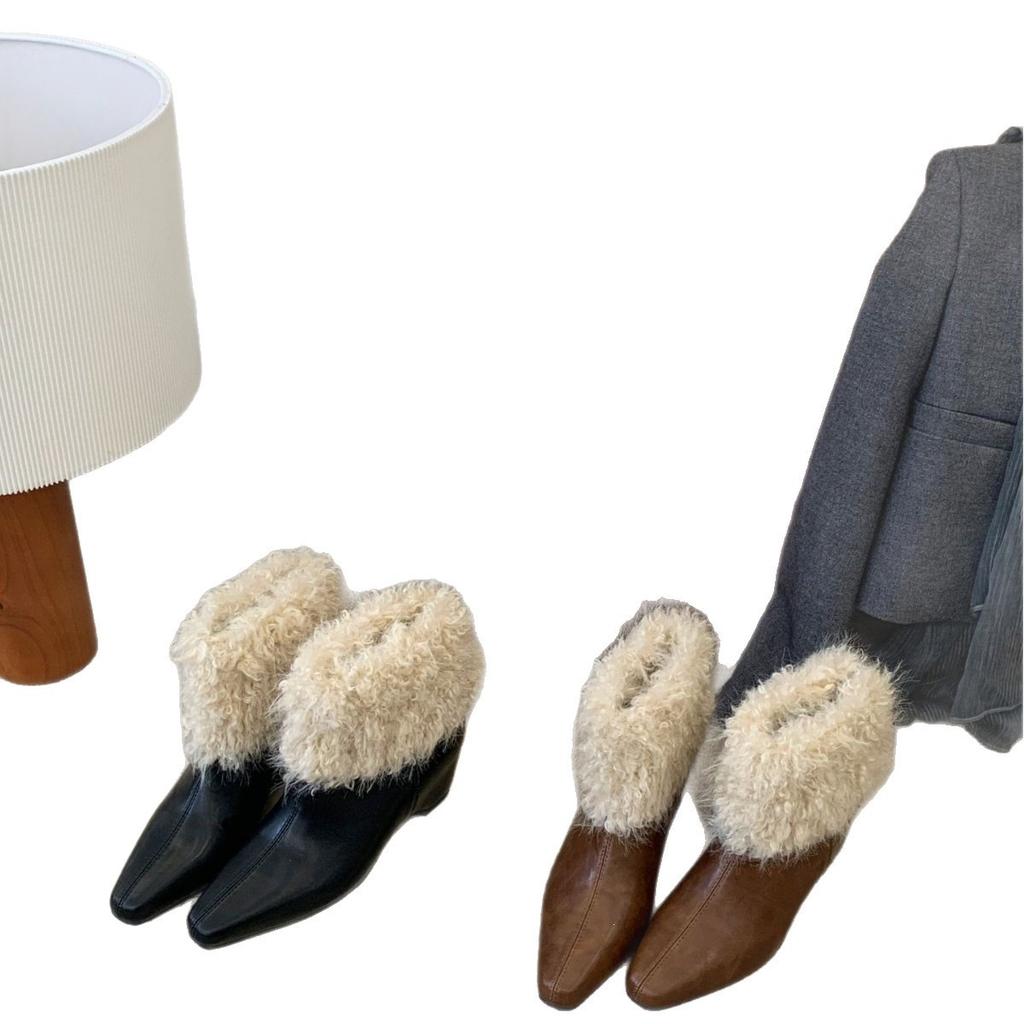 Inner CM small square head short boots women's boots autumn and winter new fluffy boots
