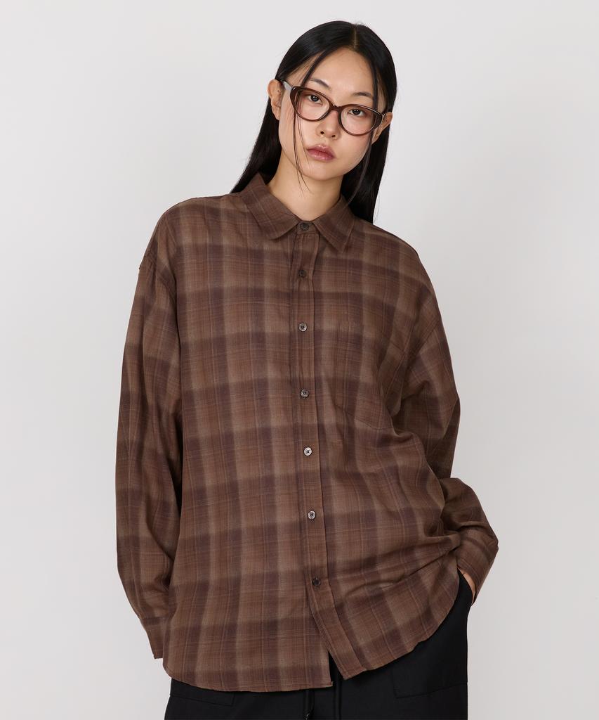 BOUNDARY Oversized Ombre Vintage Check Shirt [Brown]