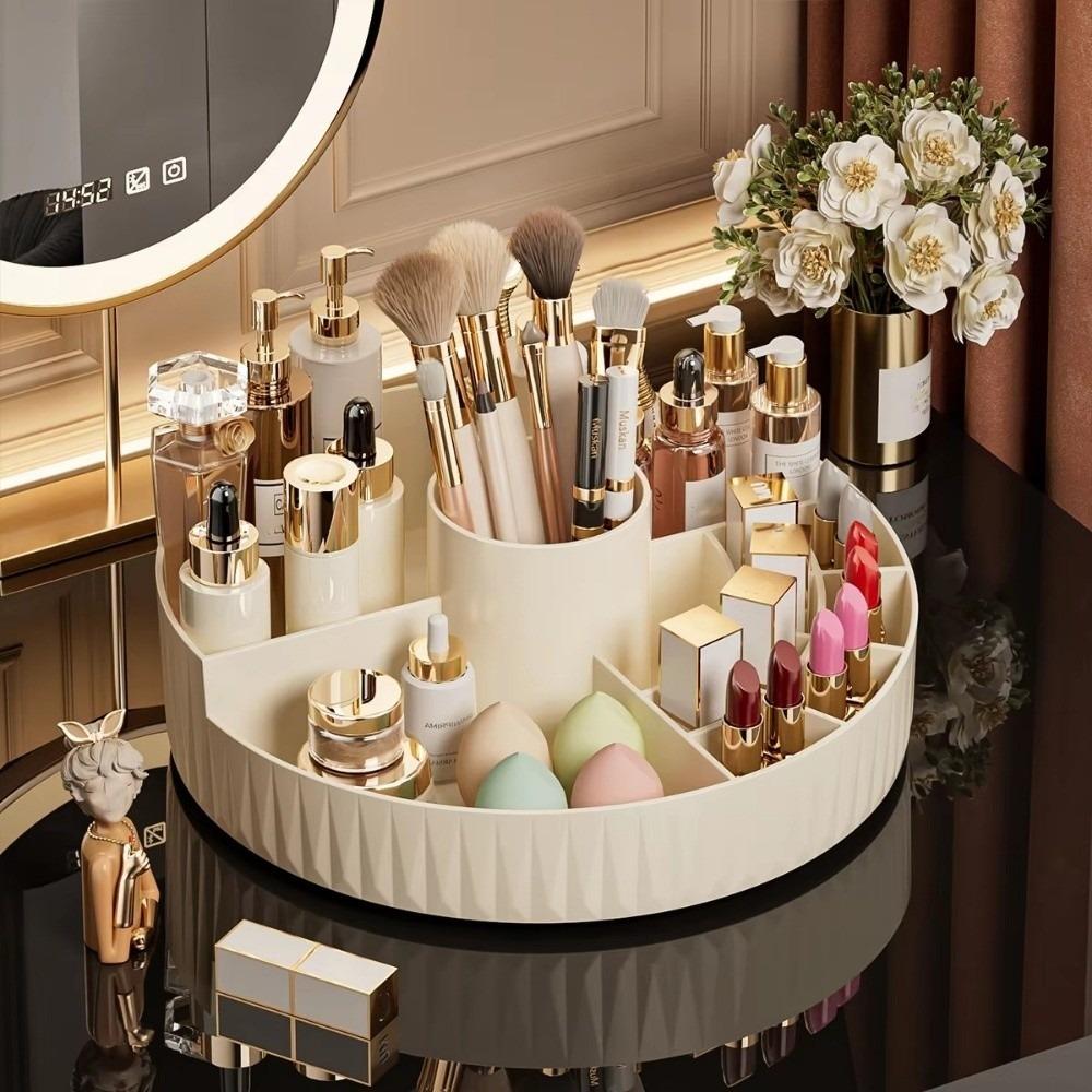 360° Rotatable Desktop Shelf PP Open Grid Organizer Portable Cosmetic Storage Box For Vanity Desk