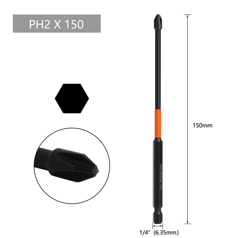 1/6 шт. магнитная электрическая отвертка, крестовая головка PH2, ударная головка из сплава S2, твердая отвертка, противоскользящая, отвертка, ручная дрель