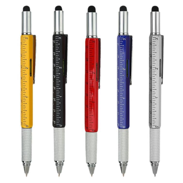 Six-in-One Multifunctional Touch Screen Pen with Capacitive Tip, Metal Ballpoint, Screwdriver, and Scale