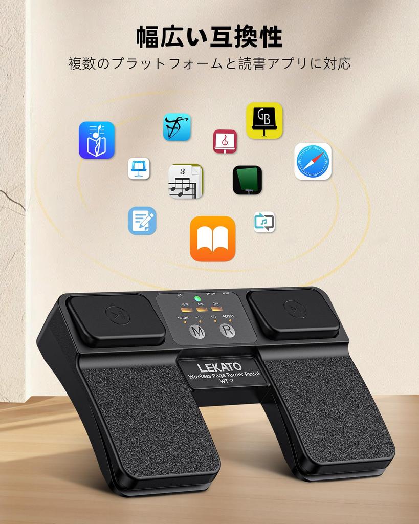 LEKATO Bluetooth Wireless Page Turner with BGM Rechargeable Footswitch for Turning Sheet Compatible with and Windows Control, Long-Lasting Music,