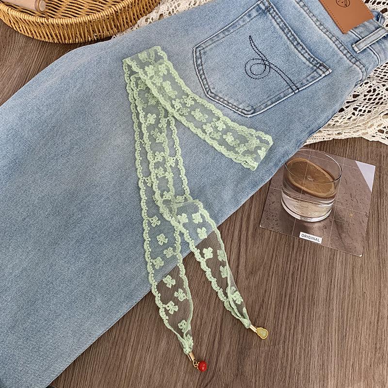 Lace Silk Scarf, Long Strip, High-end Bow, Small Pendant, Scarf, Headscarf, Headband, Decorative Scarf, Waist Belt Can Be Tied.