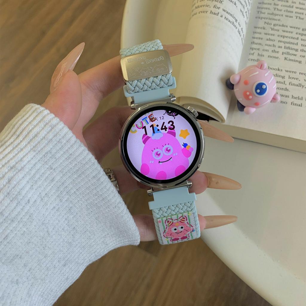22mm Nylon Strap for Huawei Watch GT 5 46mm/5 Pro 46mm/Samsung Galaxy Watch3 45mm Little Monsters Decor Braided Watch Band