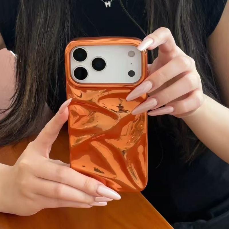 Electroplate Silvery 3D Wrinkle Phone Case For For Iphone 17 16 15 14 13 11 12 17 Pro Max Air Water Ripple Shockproof Cover