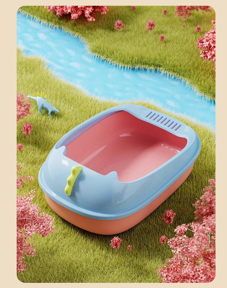 Dinosaur Semi-Enclosed Large Cat Litter Box - Washable & Anti-Splash