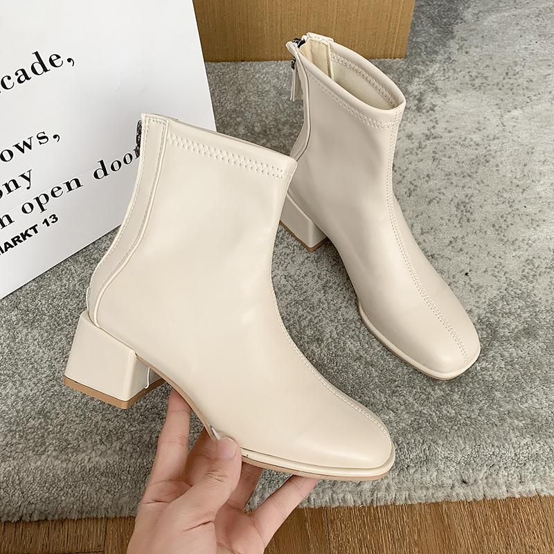 Модные зимние ботинки средней высоты 2024 года, женские британские стильные высокие тонкие кожаные поверхностные профессиональные короткие ботинки
