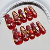Burgundy Diamonds Silver Beans Explode New Year's Blessings, Good Luck and Wealth Nail Art ins Wind Removable Nail Art Tablets 24 pieces