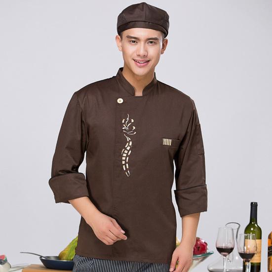 Unisex Chef Jacket Exquisite Embroidery Buttons Long Sleeves Uniform Moisture Wicking Bakery Food Service Coat for Dining Room
