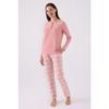 Женский розовый пижамный комплект с длинными рукавами