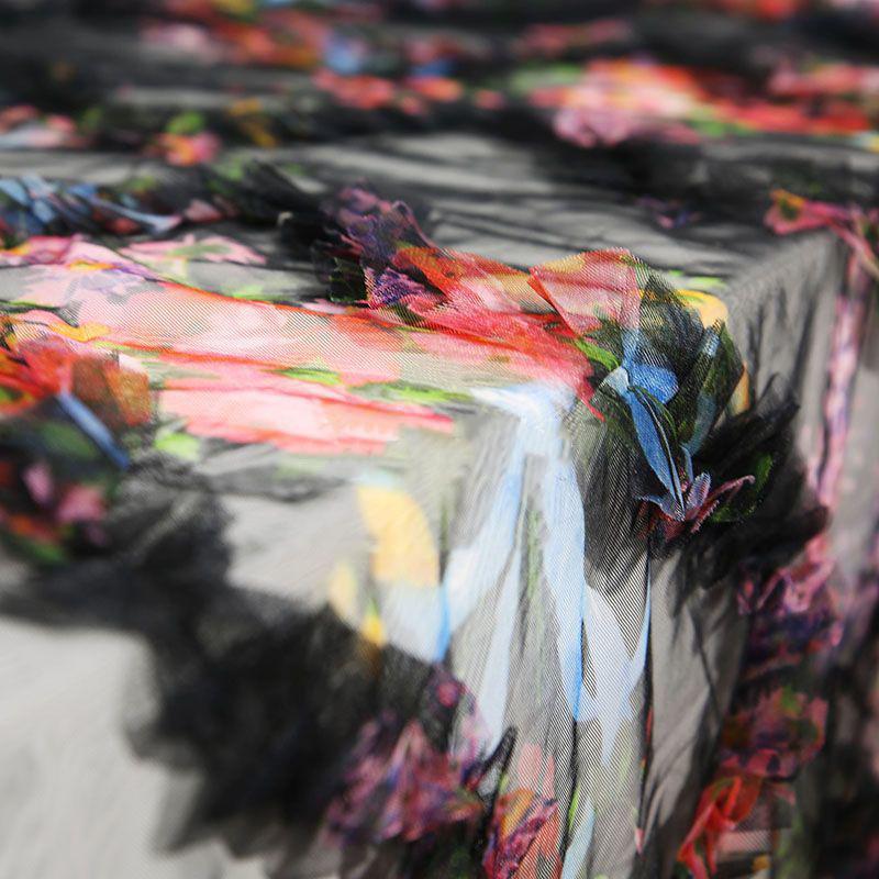 3D плиссированная цветочная кружевная сетка, украшение на свадьбу, фон, цветочный принт, ткань для самостоятельной одежды, платье, дизайнерская ткань