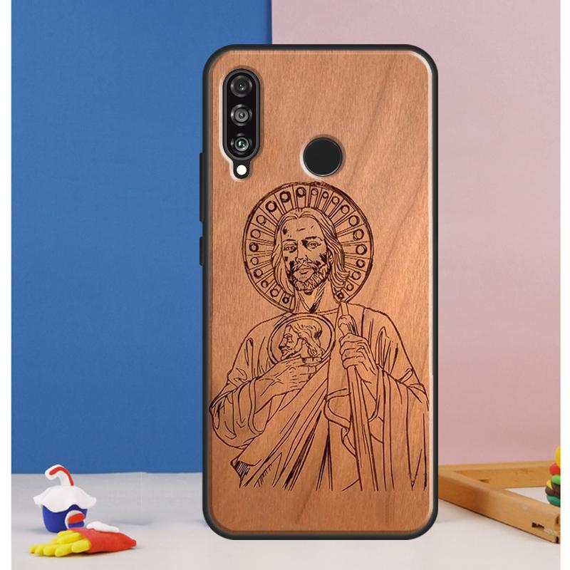 Guadalupe San Judas Wood Case For Huawei Nova Y70 Y60 Y90 Y61 Y91 Y72 Y73 12s 12i 11i 8i 9 10 SE P30 P40 Lite P60 Pro