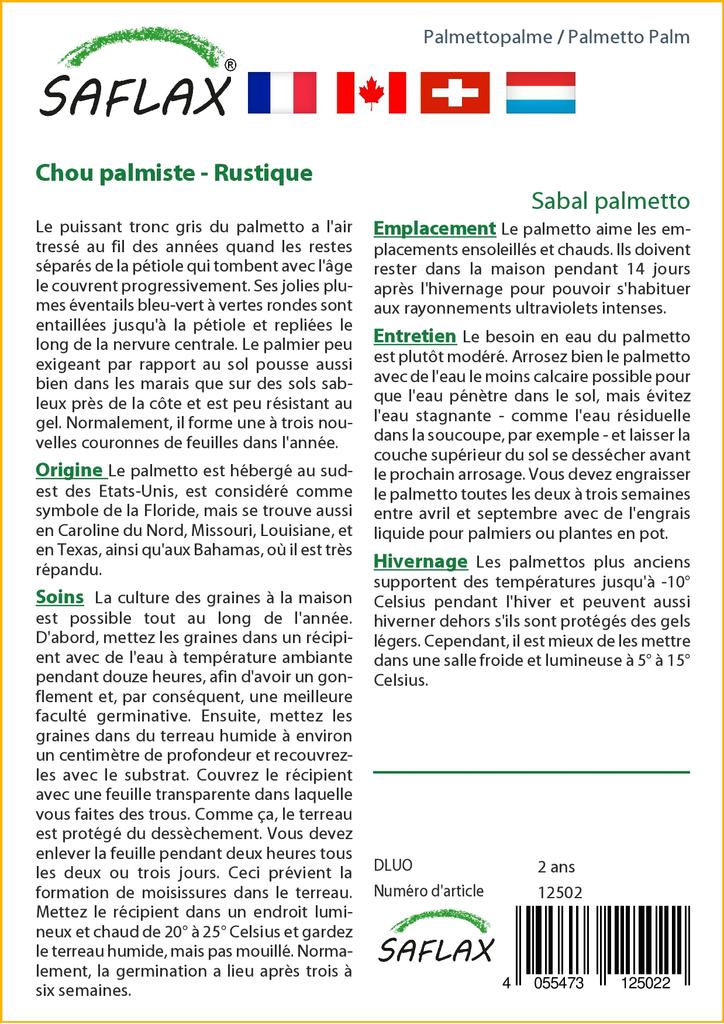 SAFLAX Пальметто Пальма - 8 семян - С горшечным субстратом для лучшего выращивания - Пальметто Сабаль