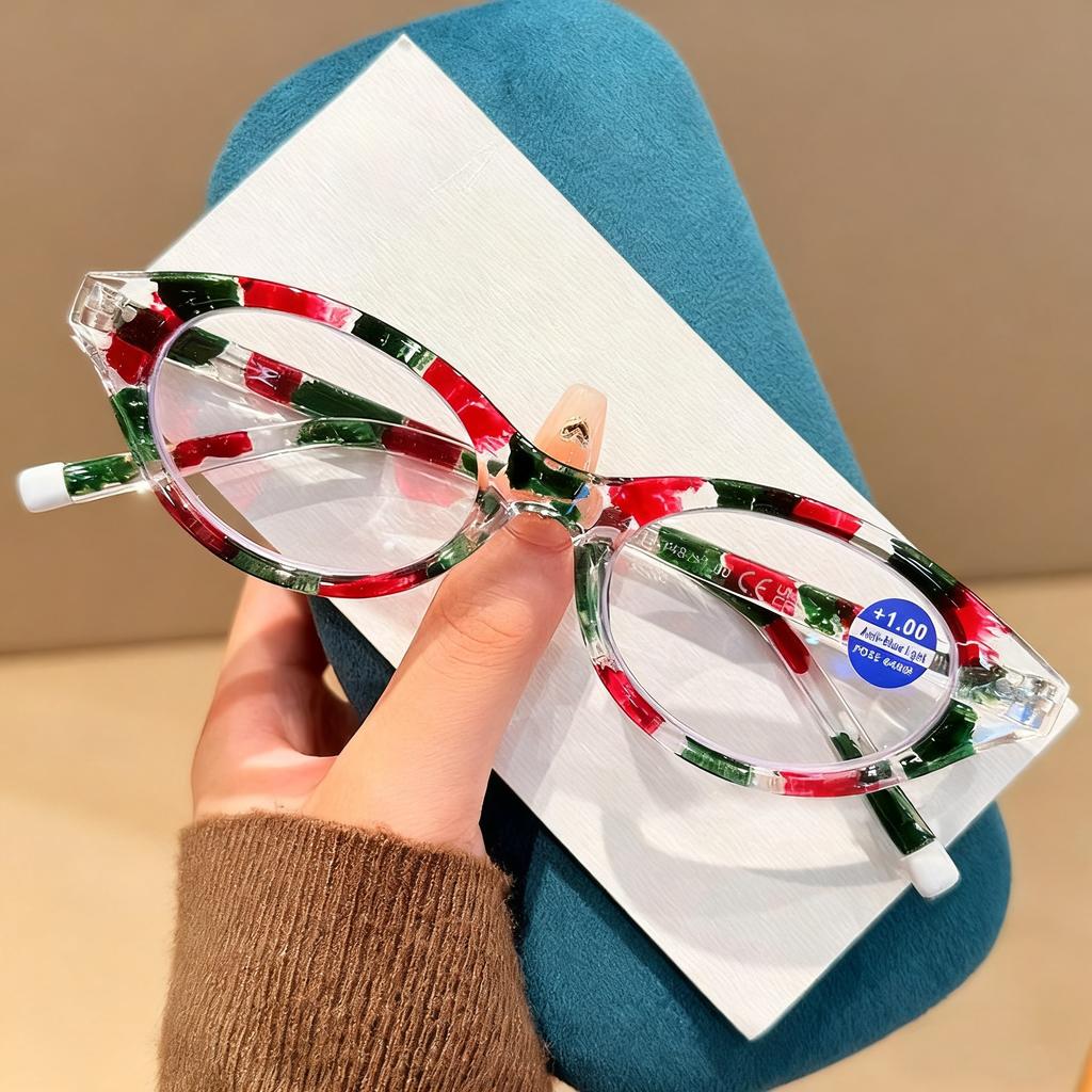New Oval Small Frame Reading Glasses Ultralight Anti Blue Light Presbyopic Glasses Women Stylish Printing Far Sight Eyewear +4.0