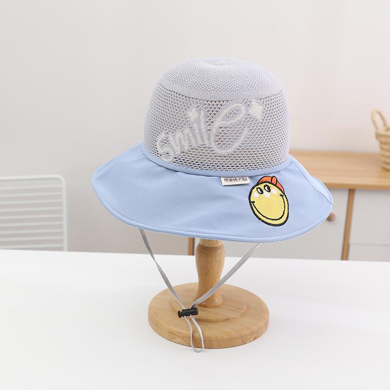 Kids Summer UV Protection Sun Hat Boys Girls Cartoon Mesh Breathable Wide Brim Fisherman Cap for Outdoor Shade