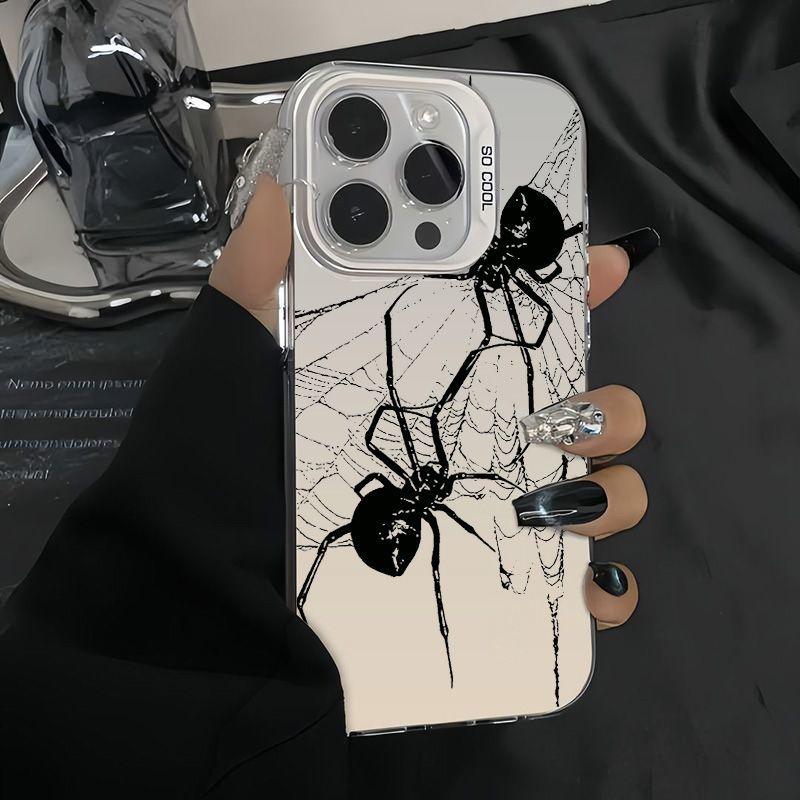 Черный чехол-накладка с рисунком пары пауков для iPhone 11 14 Pro Max XR 13 12 Pro X XS 15 Pro Max, матовый, IMD, жесткая броня, Fundas