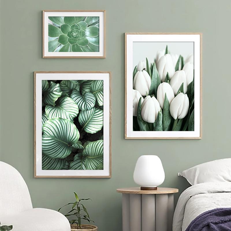 Скандинавские тропические растения, цветы, скандинавский постер, настенный художественный принт, зеленые листья, холст, картина для украшения гостиной, картина