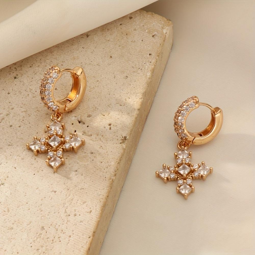 Fashion Cross Earrings for Women 2025 New Golden Zirconia Drop Earring Statement Party Jewelry Accessories