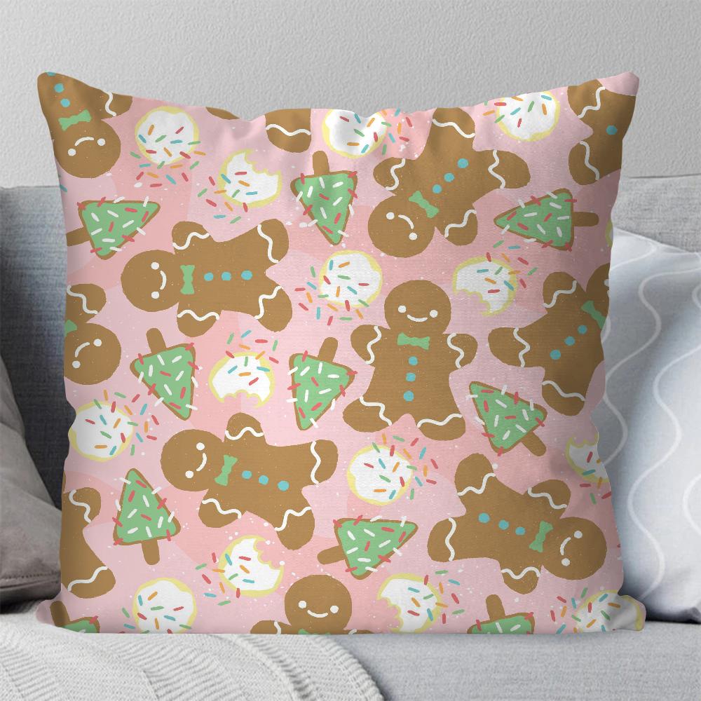 Gingerbread Man Christmas Pillow Case Square Pillow Bedroom Sofa Leisure Comfort Cushion Car Living Room Home Decoration 40X40