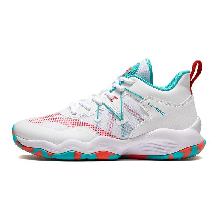 Li-Ning Cloud Lightweight Anti-Kick Shock Absorption Breathable Balance Support Mid-Top Basketball Shoes Kids Sneaker White Green YKBS034-11