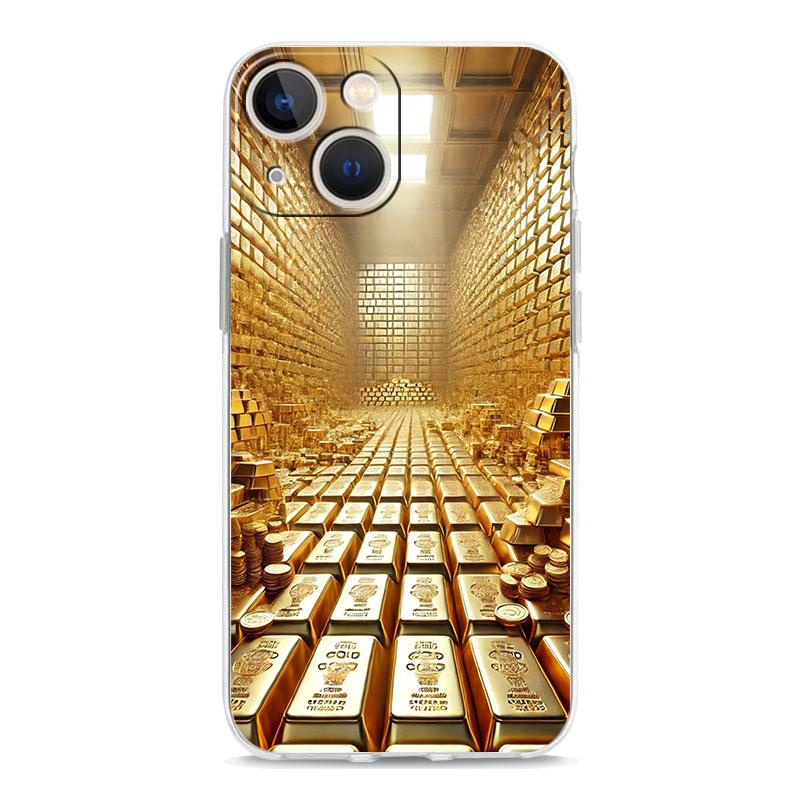 Чехол для телефона iPhone 17 Air Cases iPhone 16 15 12 13 14 Pro Max SE 7 8 Plus iPhone11 Прозрачный Мягкий Чехол Золотой Узор с Деньгами