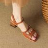Fashion 2025 New Summer Sandals Women Square Toe Shoes Chunky Heel Open Toe Retro Sandals for Women Handmade Split Leather Women Sandals