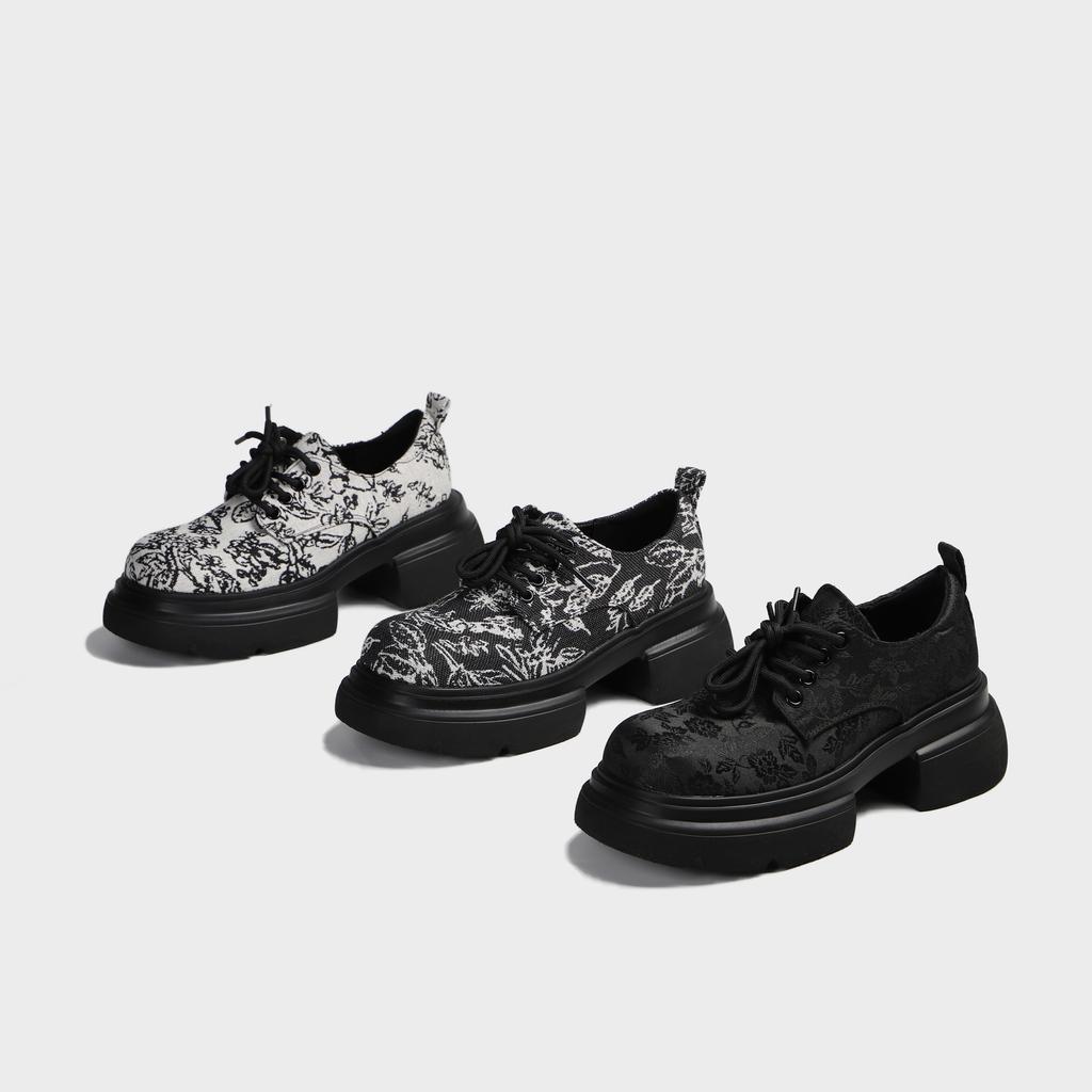 Гуофэн одинарная обувь 2025 весна женские лоферы платформа толстая подошва толстая подошва высокий каблук маленькие кожаные туфли Гочао мода вышитый принт