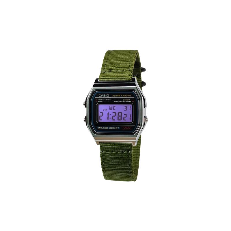Casio Индивидуальные часы, модифицированная серия, серебристый полимерный корпус A158WA-1, модифицированные-Tie Lei, сердечный ритм, кварцевые, нейлоновый ремешок A158WA-LvSeBiaoDaiZiSeBiaoJing