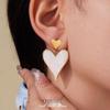 Oumeka Natural Seashell Heart Earrings & Ring Set - Stainless Steel Fashion Jewelry