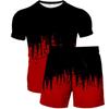 Men's Solid Color Pattern Short Sleeve Shorts Two-piece Abstract Painted T-Shirt Suit Men's and Women's Casual Trend Style