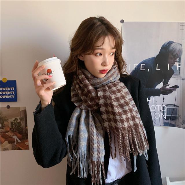 Ins Thousand Bird Plaid Scarf For Women In Autumn And Winter Versatile For Students Thickened Shawl For Warm Lovers