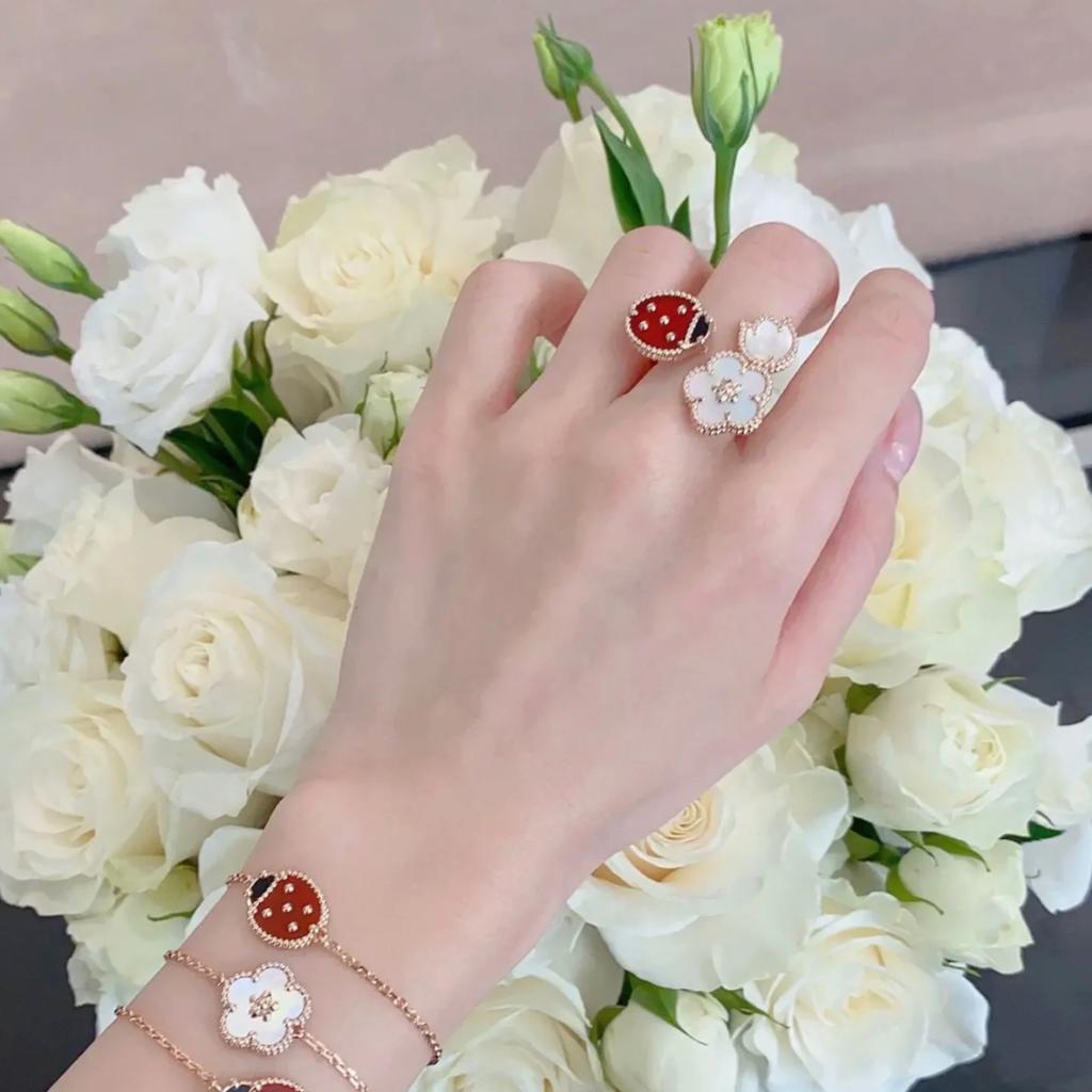 Ladybug Flower Ring Exquisite Cute Fashionable Versatile Casual 2024 New 678 Three Size