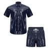 Men‘s Waterproof Workout Set S-3XL Short Sleeve Button Down Lapel Top and Swim Trunks with Inner Briefs Elastic Waist for Sports Wrestling Gym