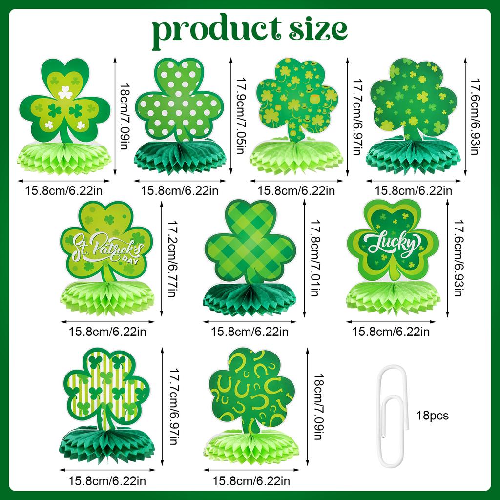 Lot De 9 DéCoration De Centre En Nid D'Abeille De La Saint-Patrick Table Pour FêTe Irlandaise Accessoires Pour FêTe De Printemps
