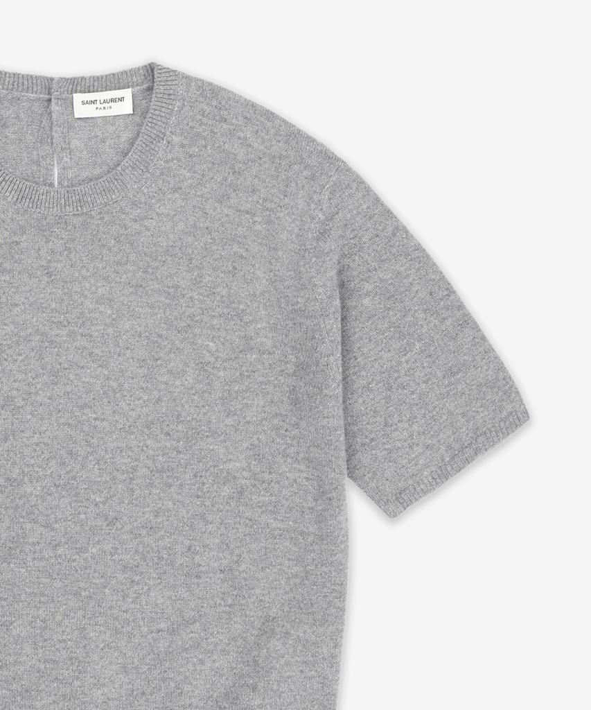 SAINT LAURENT Wool Crew Neck Short Sleeve Knit - Grey / 800574Y76Iy1473