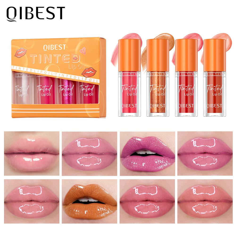 QIBEST Nourishing Shine Lip Oil Hydrating Lip Honey Mirror Lip Oil Repairing Lip Gloss Makeup Set