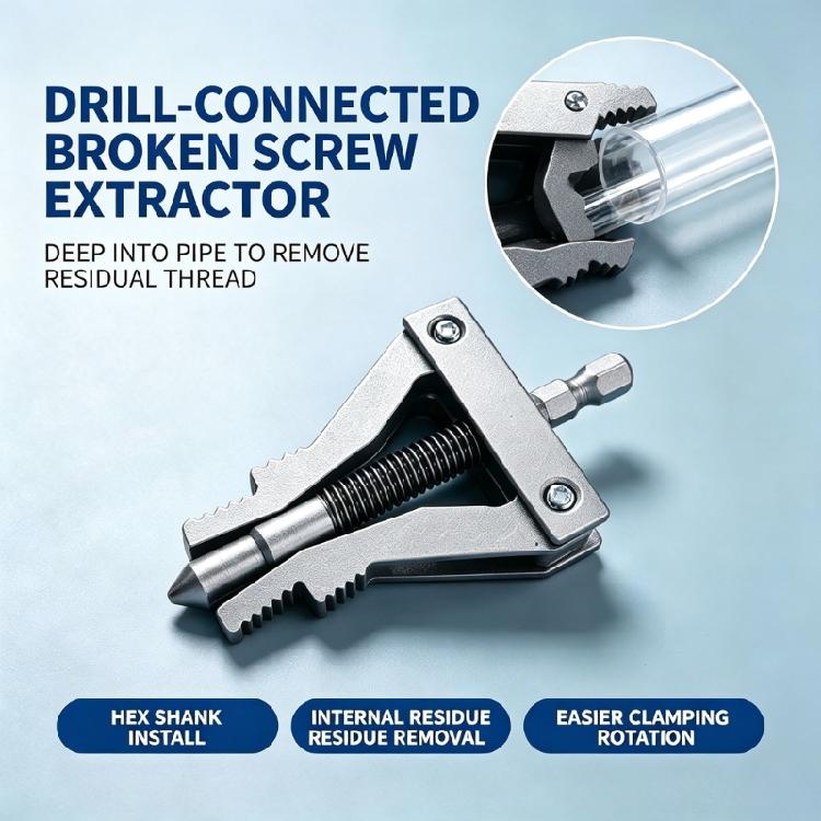Pipe Nipple Thread Pull Tool with 6.35 mm Drive End for Manual or Drill Assisted Broken Fitting Repair Tasks Daily Use