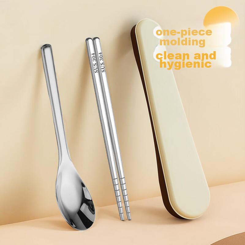 Shihua 304 Stainless Steel Chopsticks And Spoon Portable Cutlery Set, Student Portable Chopsticks And Spoon Storage Box Three-Piece Set