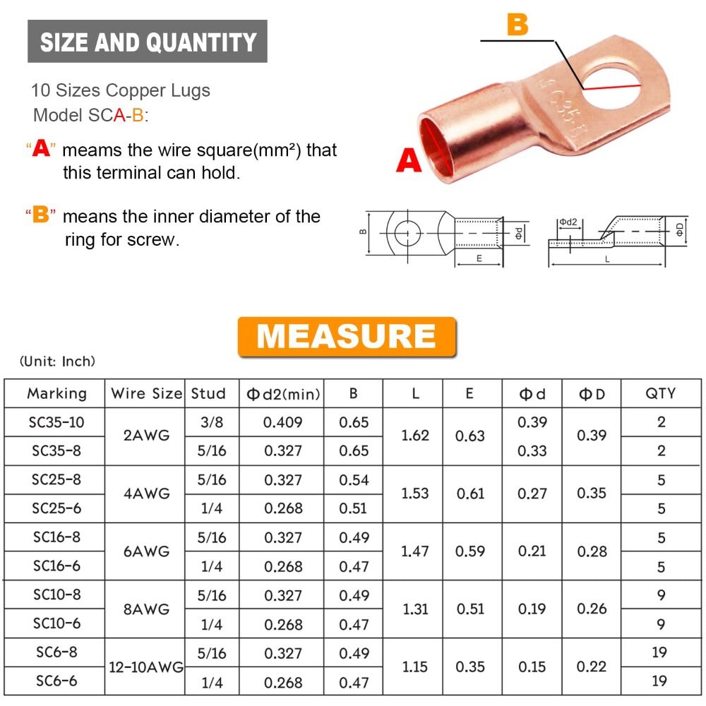 160Pcs AWG 2 4 6 8 10 12 Wire Connectors with Heat Shrink Tube Battery Terminals  Motorcycle
