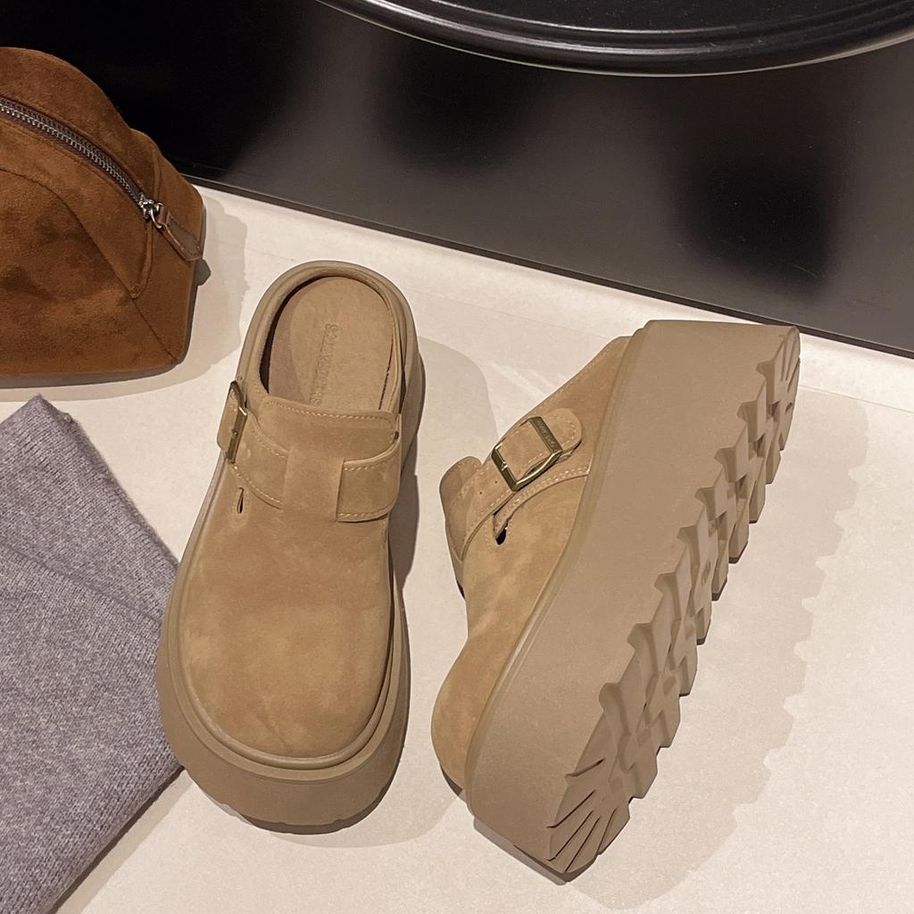 Ленивая уличная обувь Баотоу женские полушлепанцы 2025 весна новинка толстая подошва увеличение высоты 8 см сандалии на один шаг