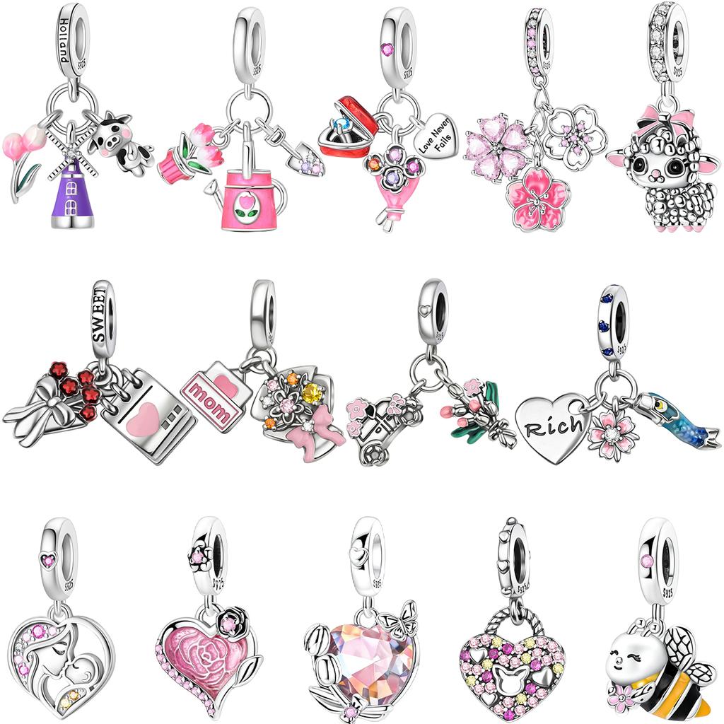 Новые медные романтические подвески в виде цветка любви, розовые бусины-чашки и бабочки, кулоны для женского браслета, обручальные украшения в подарок