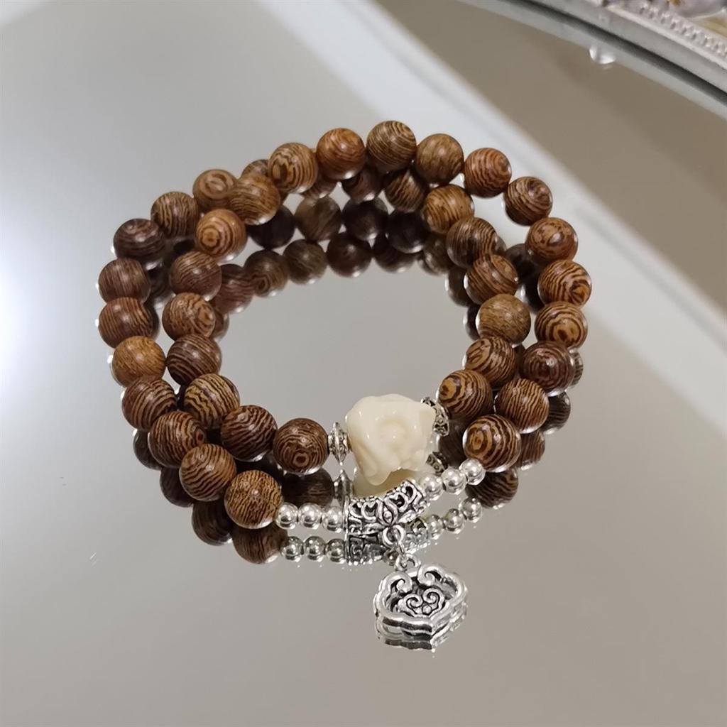 New Chinese Retro Double-Layer Bracelet for Women, Unique Design, Ancient Style Fashion, Shangui Flower Coin Hand String for Men